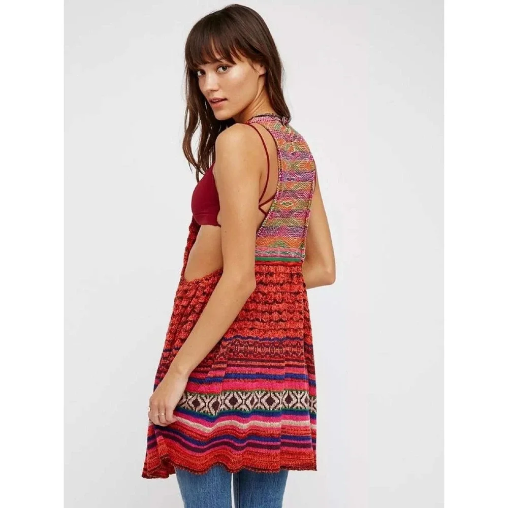 Free People Womens Boho Crochet Knit Open Back Apron Tank Top XS Summer Festival